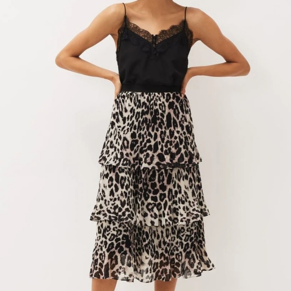 PHASE EIGHT Size UK 10 "Chelsea" Leopard Print Tiered Midi Skirt